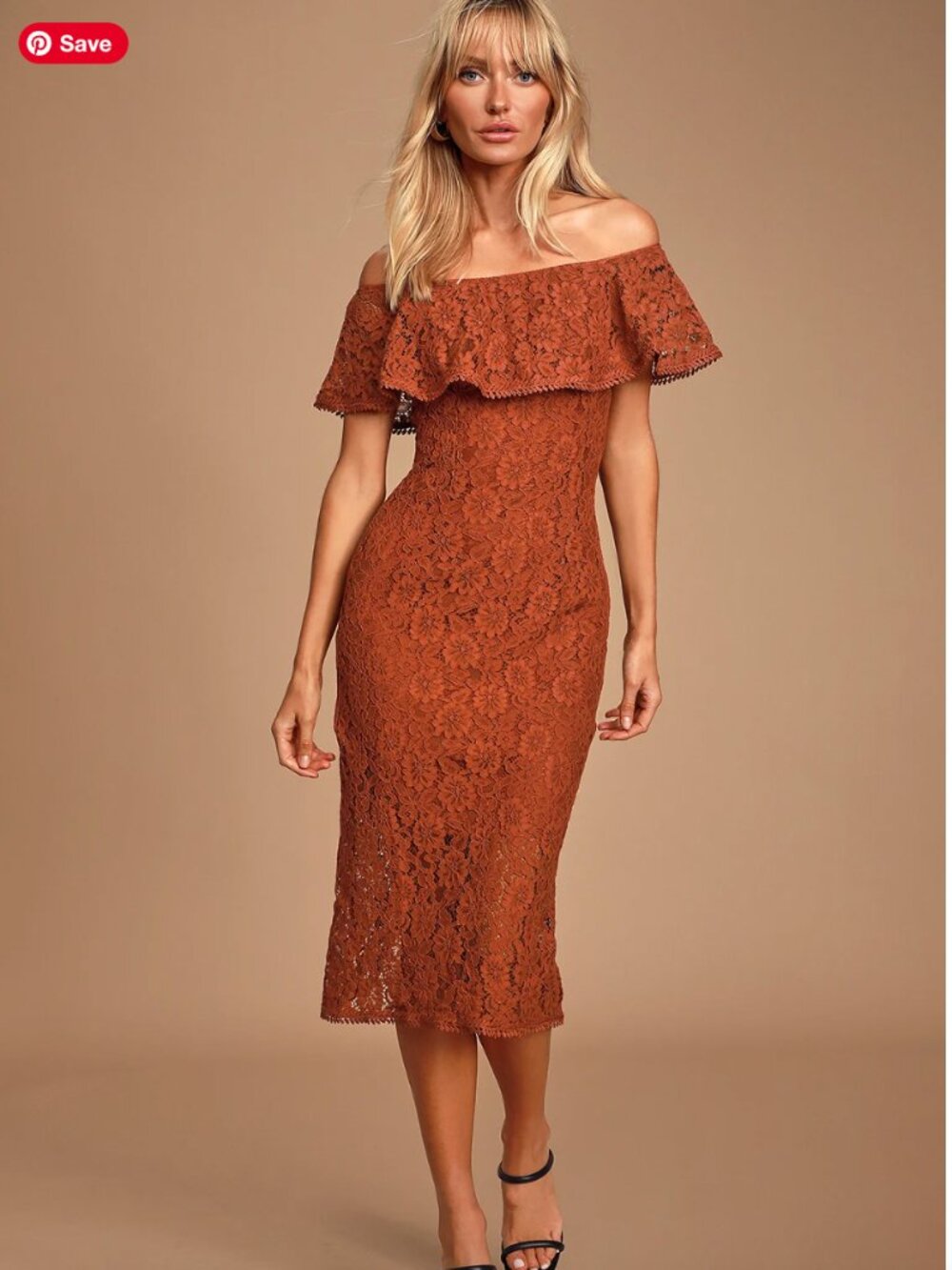 Lulus Orange Lace Off-the-Shoulder Midi